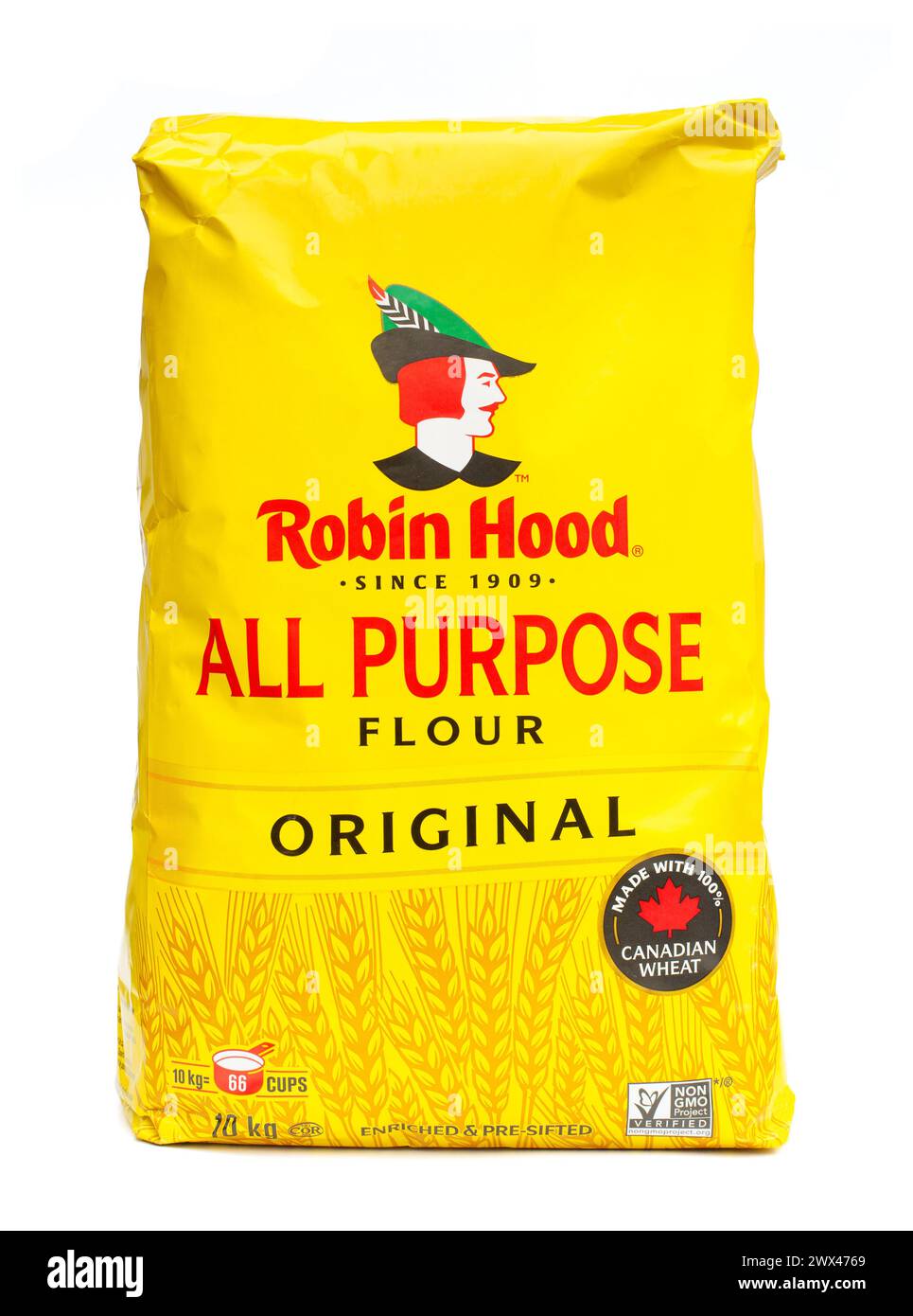 Pleasant Valley, Canada - March 27, 2024: Large bag of Robin Hood flour. The Robin Hood Flour brand is produced by Horizon Milling. Stock Photo