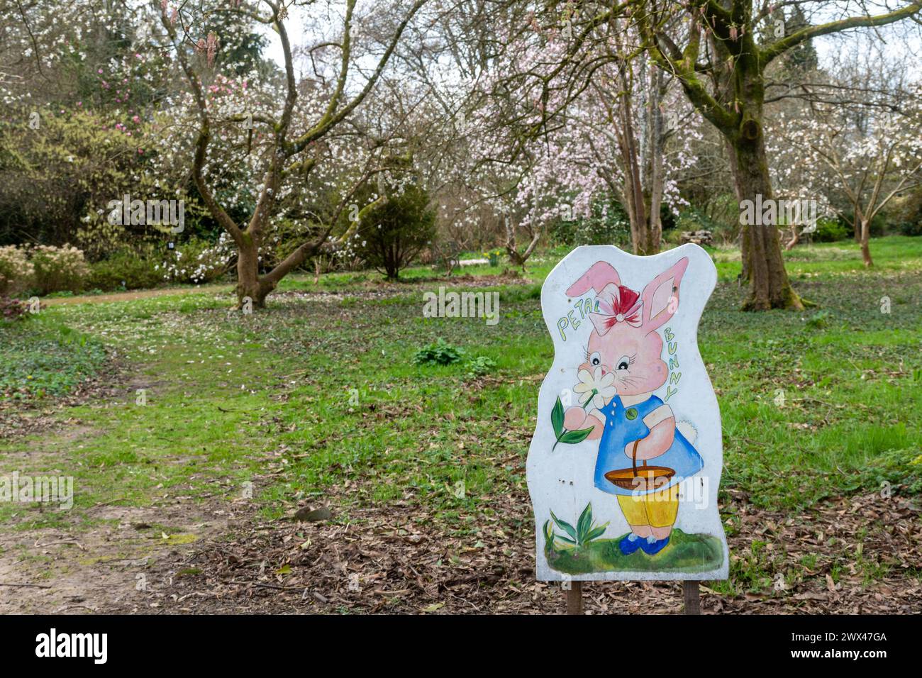 Easter trail kids activity at Sir Harold Hillier Gardens, a visitor attraction in Hampshire, England, UK Stock Photo