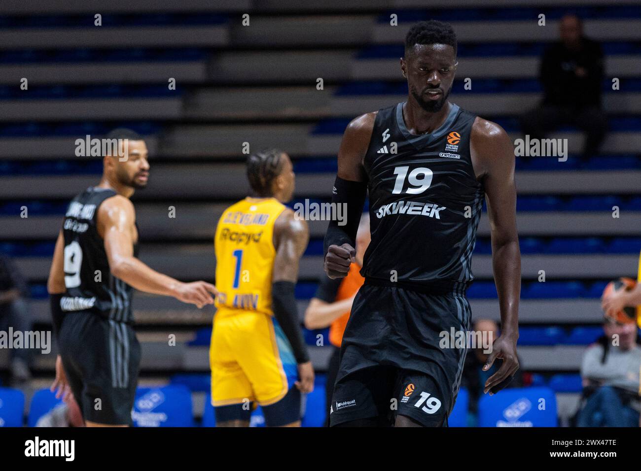 Belgrade, Serbia, 19 March, 2023. Youssoupha Fall of Ldlc Asvel Villeurbanne reacts during the 2023/2024 Turkish Airlines EuroLeague, Round 30 match between Maccabi Playtika Tel Aviv and Ldlc Asvel Villeurbanne at Aleksandar Nikolic Hall in Belgrade, Serbia. March 19, 2023. Credit: Nikola Krstic/Alamy Stock Photo