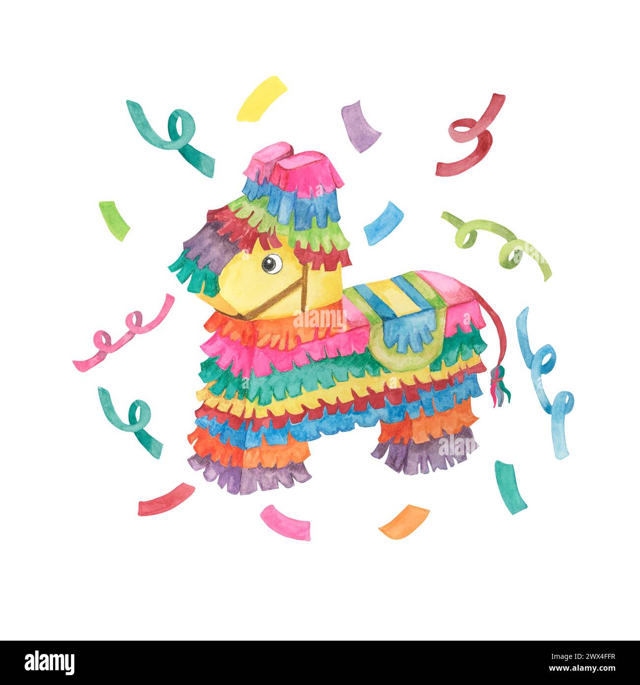 Colorful pinata with confetti in watercolor. Bright traditional party ...