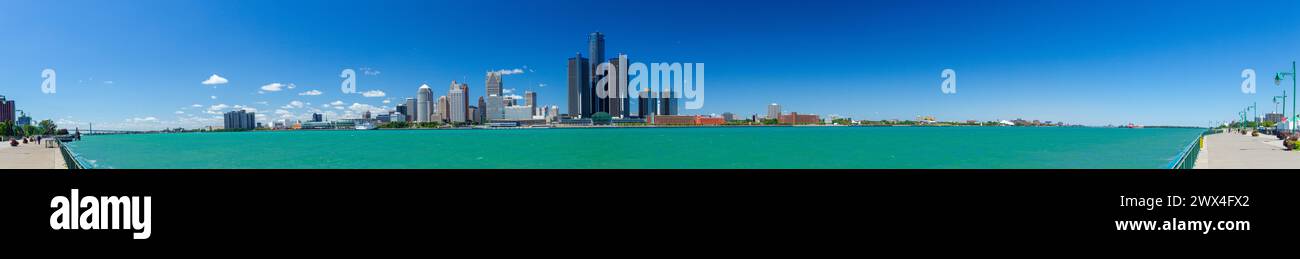 The City of Detroit and the Detroit River seen from Windsor, Canada Stock Photo