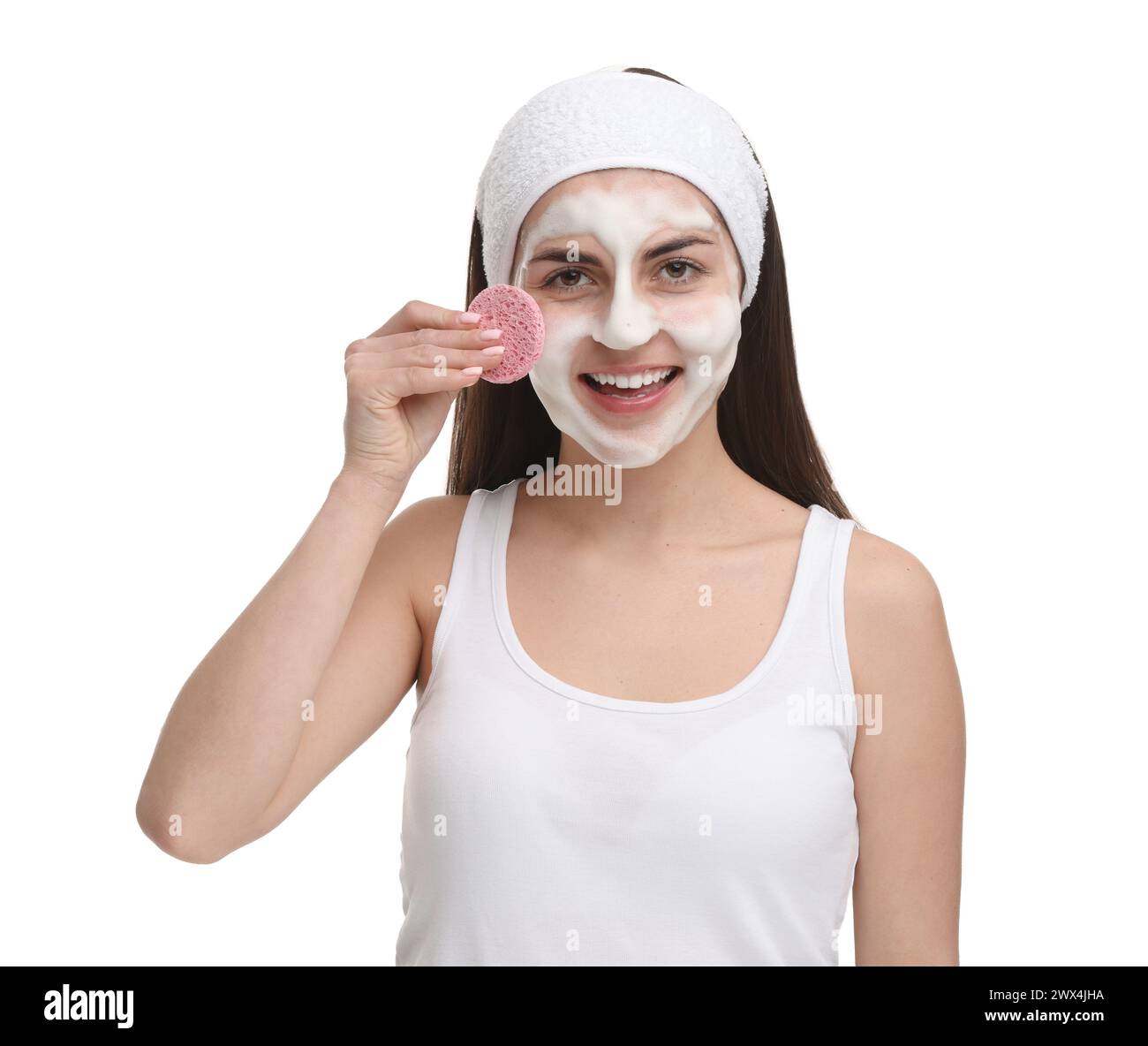 Woman using sponge foam hi-res stock photography and images - Alamy