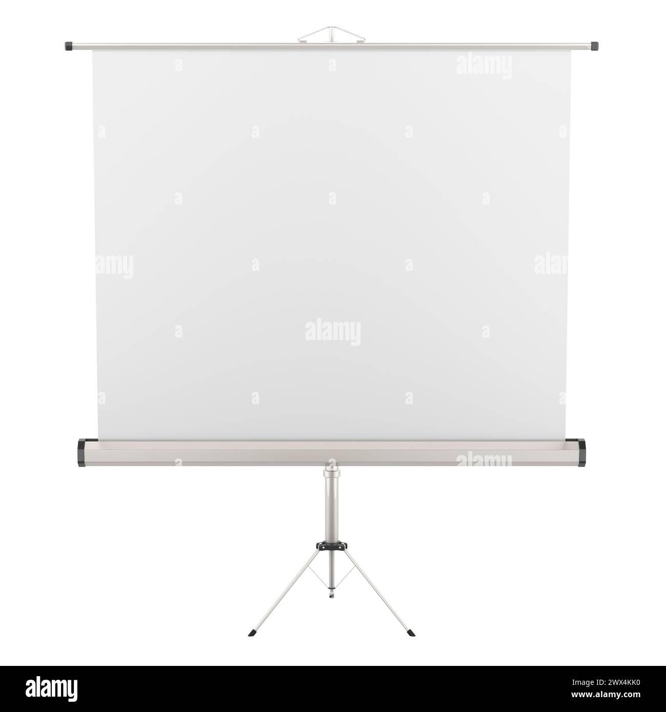 Projector screen with stand, 3D rendering isolated on white background Stock Photo