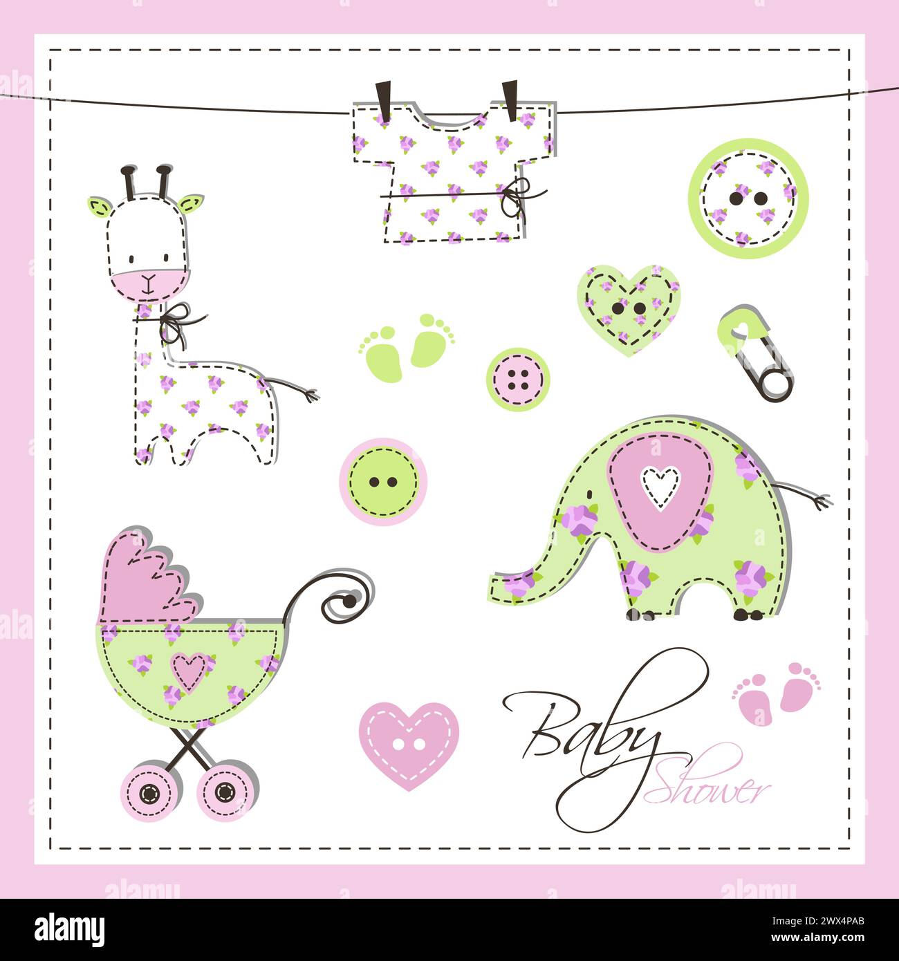 Baby boy and baby girl shower design elements. Cute Scrapbook design. Stock Vector