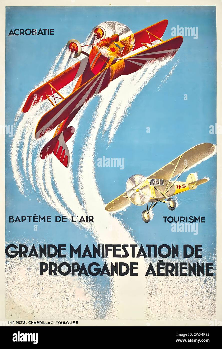 Vintage Aviation French Poster- 1920s Advertising for acrobatic air show Stock Photo