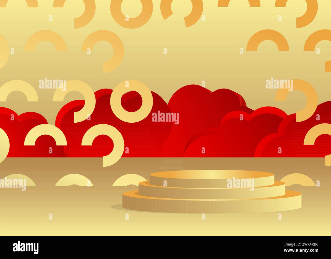 Red and gold mockup product display. Vector cylinder pedestal podium