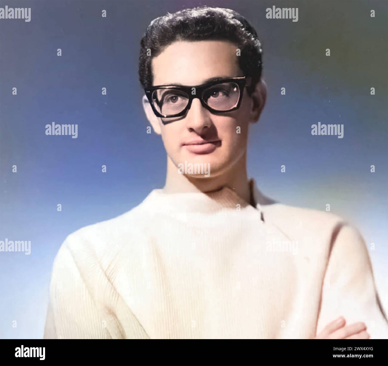 BUDDY HOLLY (1936-1959) American rock n roll singer about 1957 Stock Photo