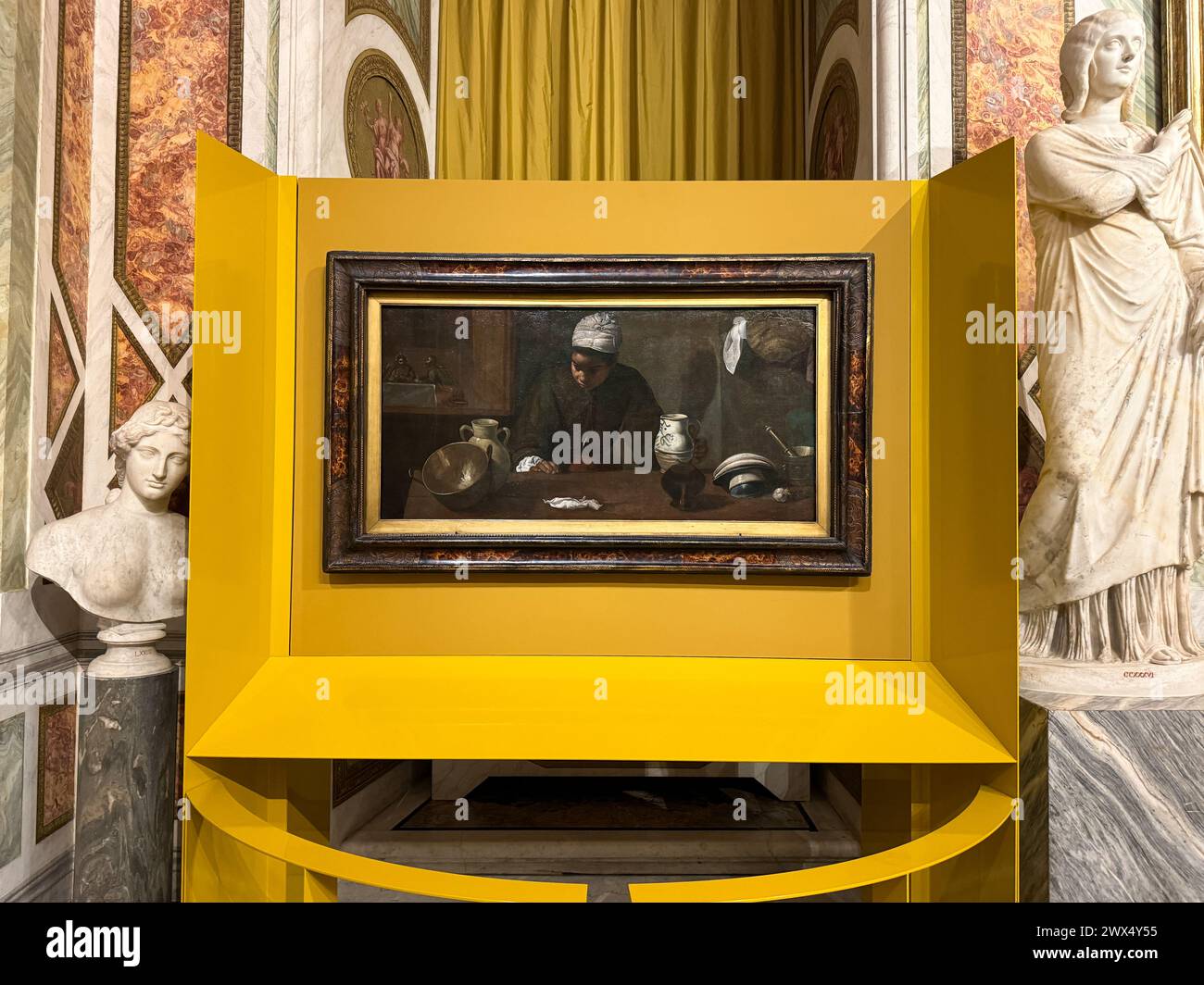 Rome, Italy. 26th Mar, 2024. 'Kitchen Maid with the Supper at Emmaus' painting by Diego Velazquez is seen at Galleria Borghese in Rome, Italy on March 26, 2024. (Photo by Jakub Porzycki/NurPhoto) Credit: NurPhoto SRL/Alamy Live News Stock Photo