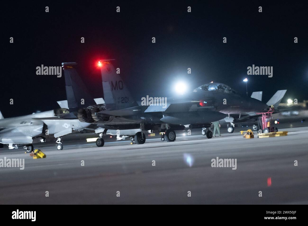 U.S. Air Force F-15E Strike Eagle prepares for take off in support of ...