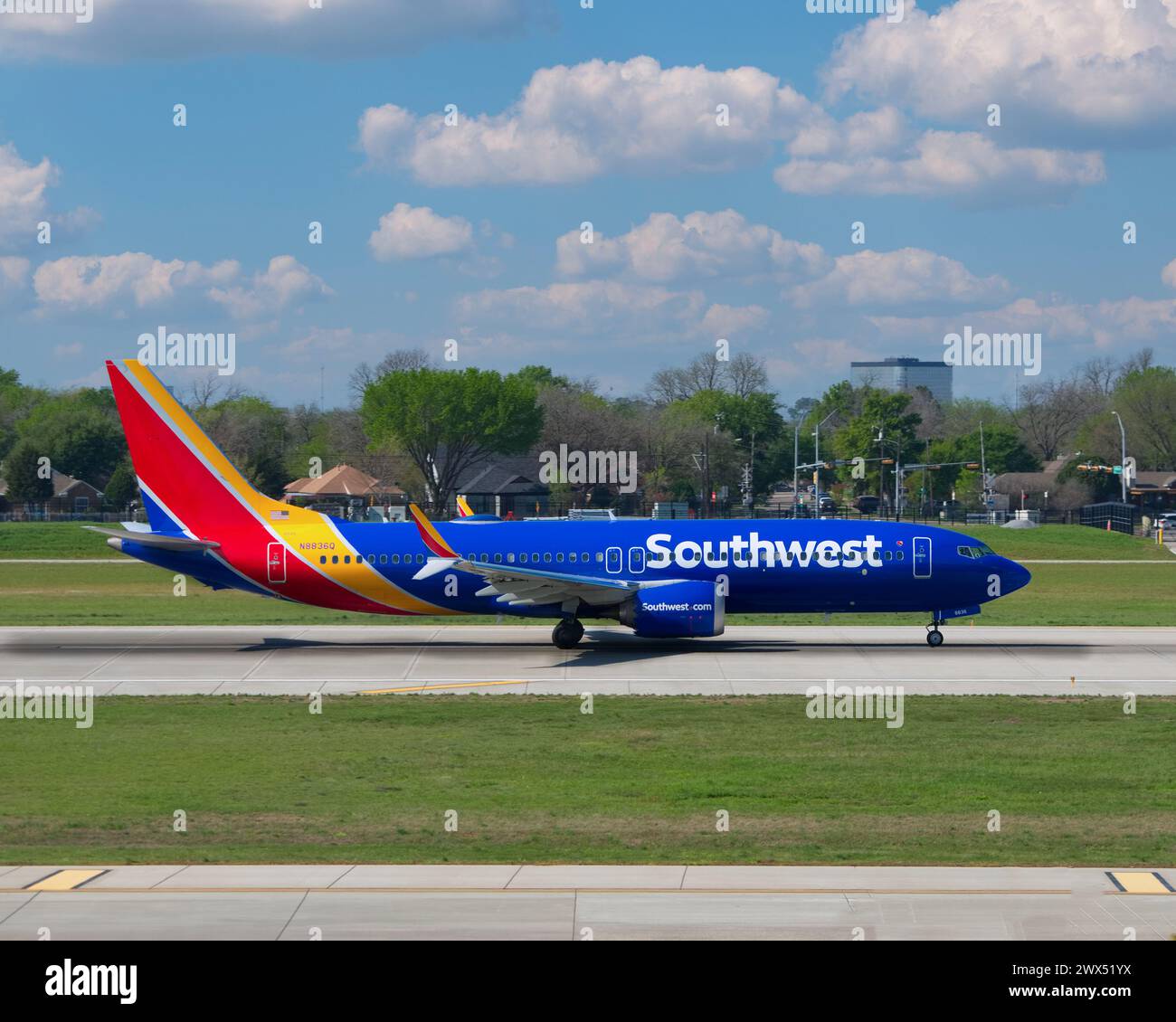 Dallas, Texas - March 23, 2024: Southwest Airline Boeing Taking Off at Dallas Love Airfield Stock Photo
