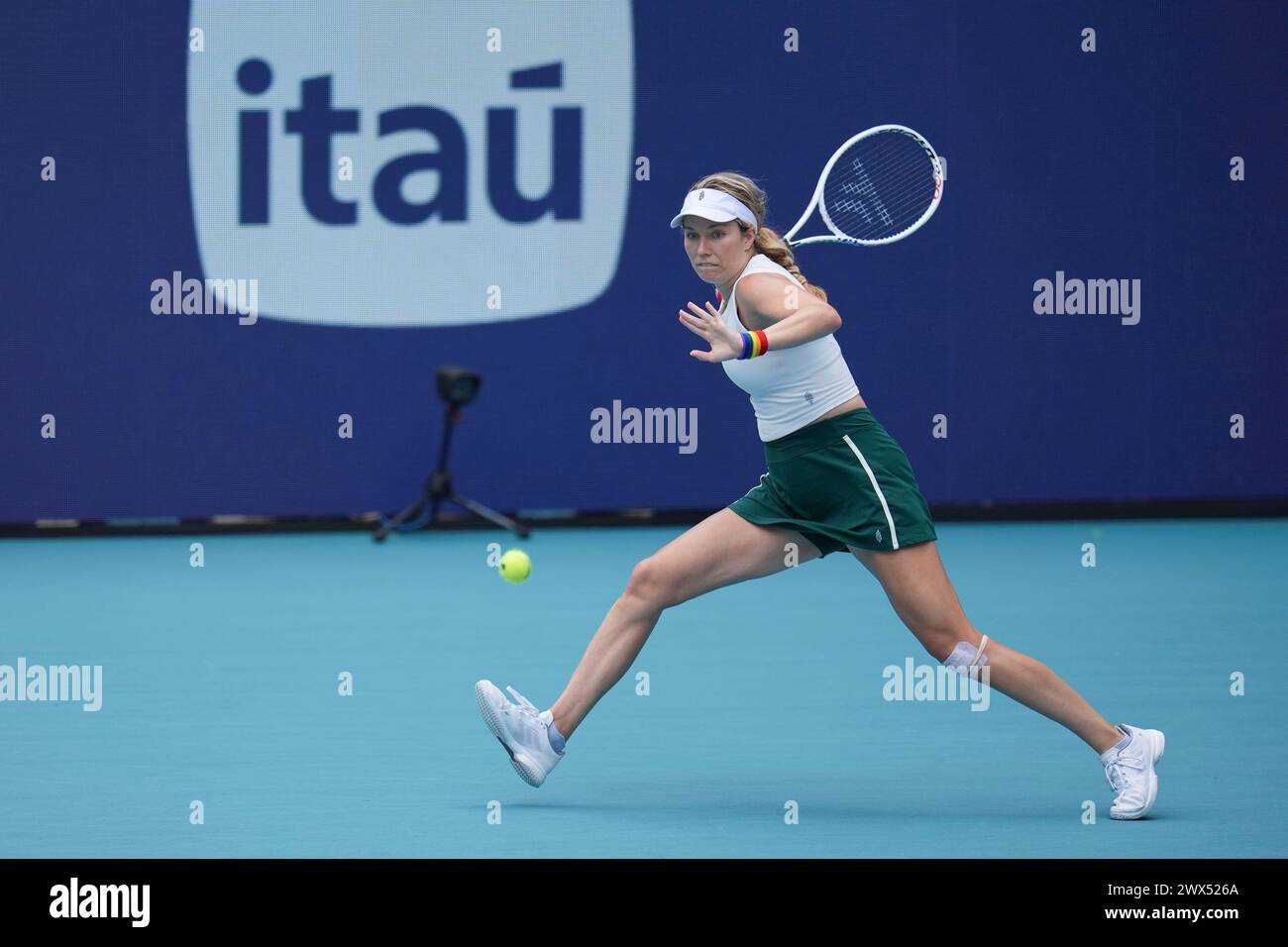 Miami, Florida, USA. 27th Mar, 2024. Danielle Collins (USA) hits a forehand against Caroline Garcia (France) during the quarterfinals of women's singles at the Miami Open tennis tournament. Collins won the match 6-3, 6-2. (Credit Image: © Richard Dole/ZUMA Press Wire) EDITORIAL USAGE ONLY! Not for Commercial USAGE! Stock Photo