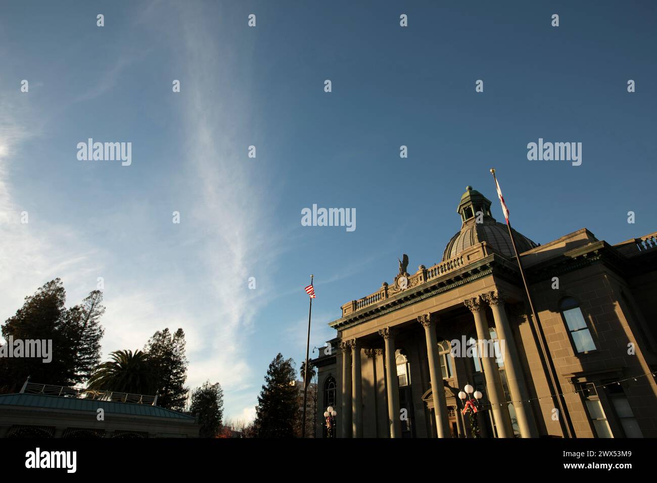 Sunset view of the historic San Mateo County Courthouse in downtown Redwood City, California, USA. Stock Photo