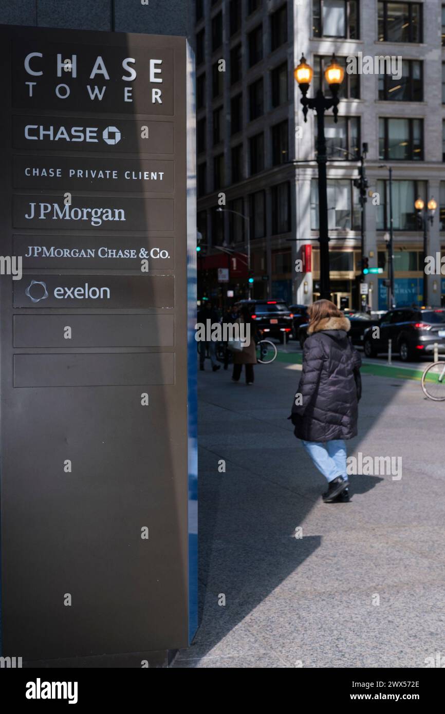 Chicago, USA. 27th Mar, 2024. Chase Tower, JPMorgan Chase&Co, Chicago, Illinois, March 27th, 2024. (Photo by Ludvig Peres/Sipa USA) Credit: Sipa USA/Alamy Live News Stock Photo