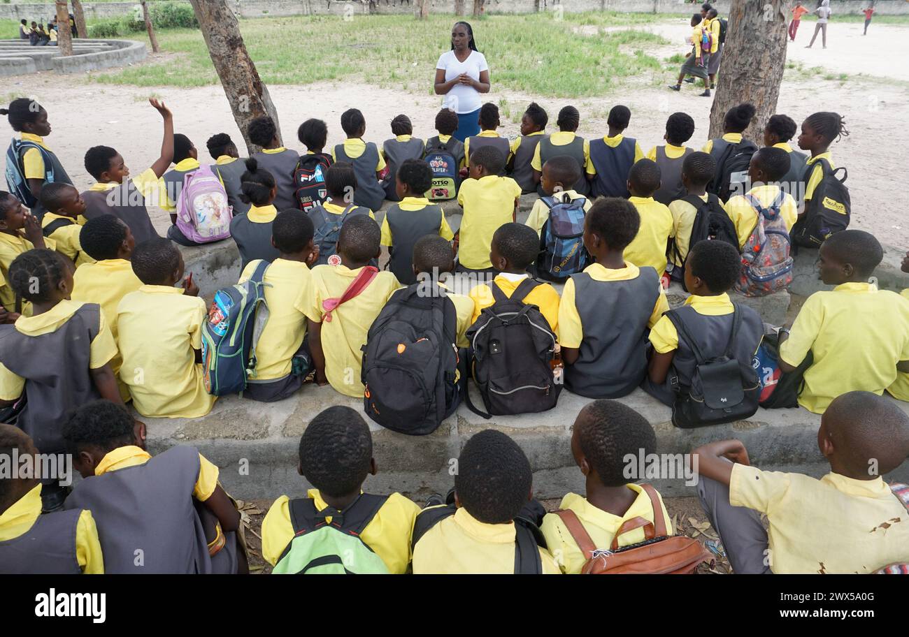 Lusaka zambia 15th mar 2024 a teacher and students from matilyo