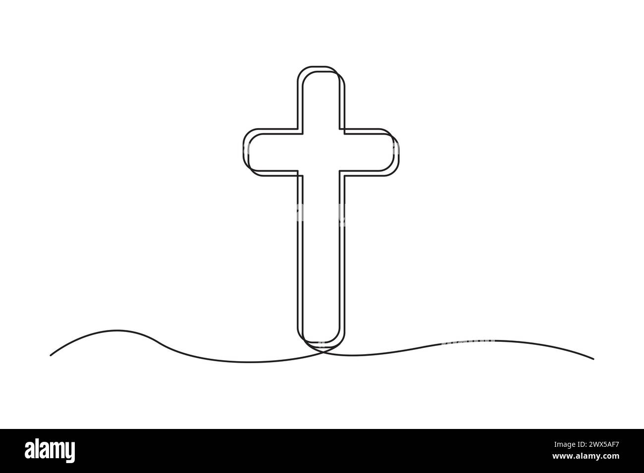 One line Christian cross design. Minimalist religious symbol. Continuous line drawing. Vector illustration. EPS 10. Stock Vector