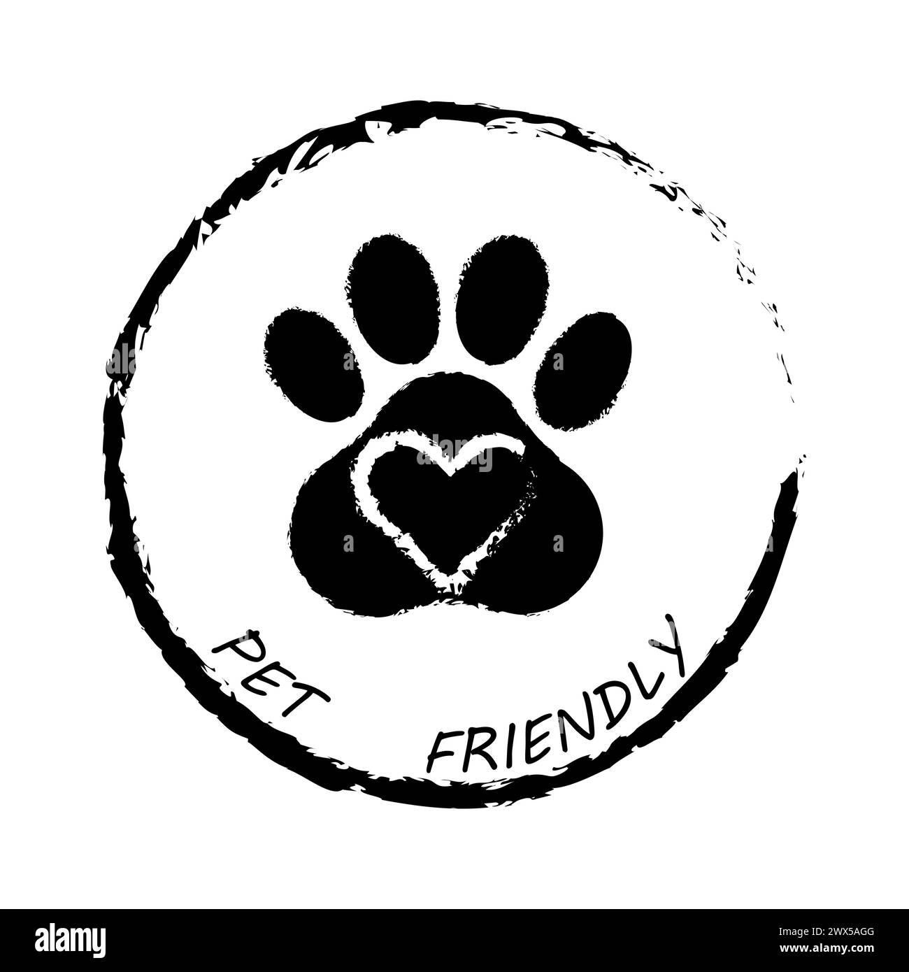 Pet friendly badge. Love heart paw print. Animal accommodation symbol. Vector illustration. EPS 10. Stock Vector