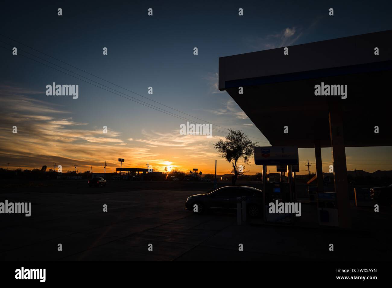 A gas station at dusk. Why Arizona, USA Stock Photo Alamy