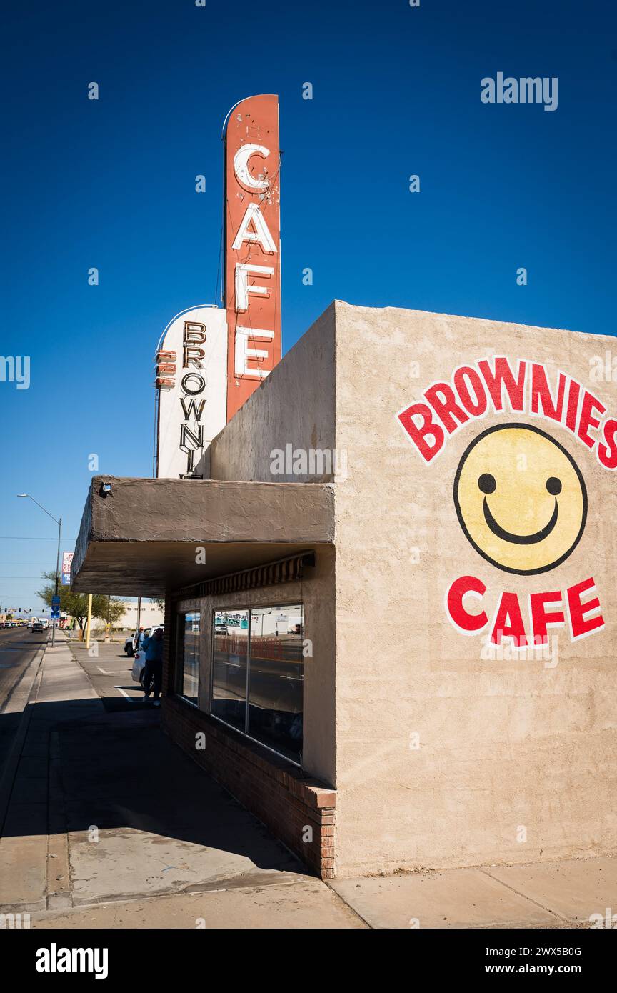 Famous Yuma diner Brownies Cafe.  Downtown Yuma Arizona, USA. Stock Photo
