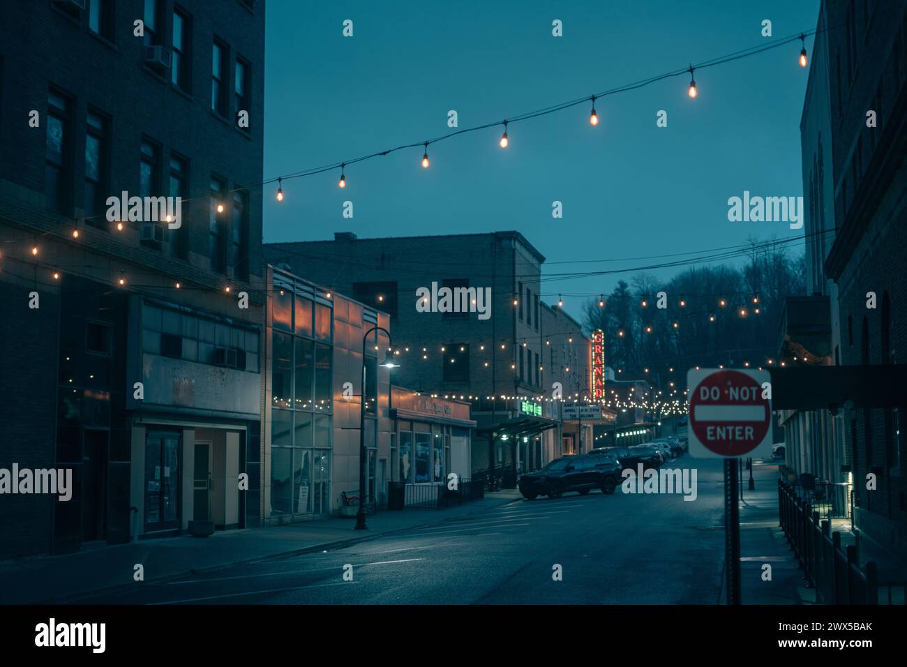 String lights over Commerce Street and the Granada Theater in downtown