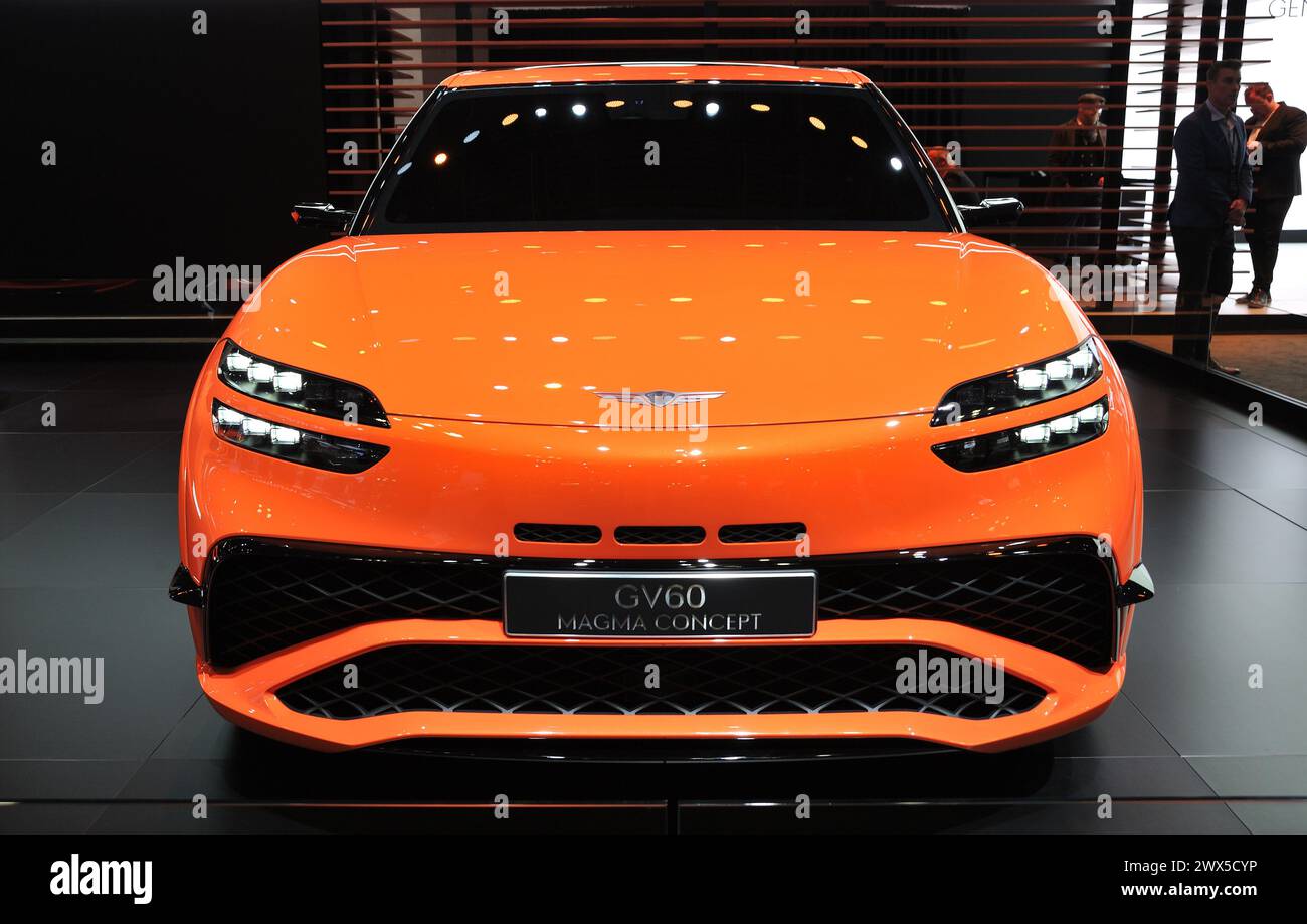 New York, USA. 27th Mar, 2024. Genesis GV60 Magma concept on display at