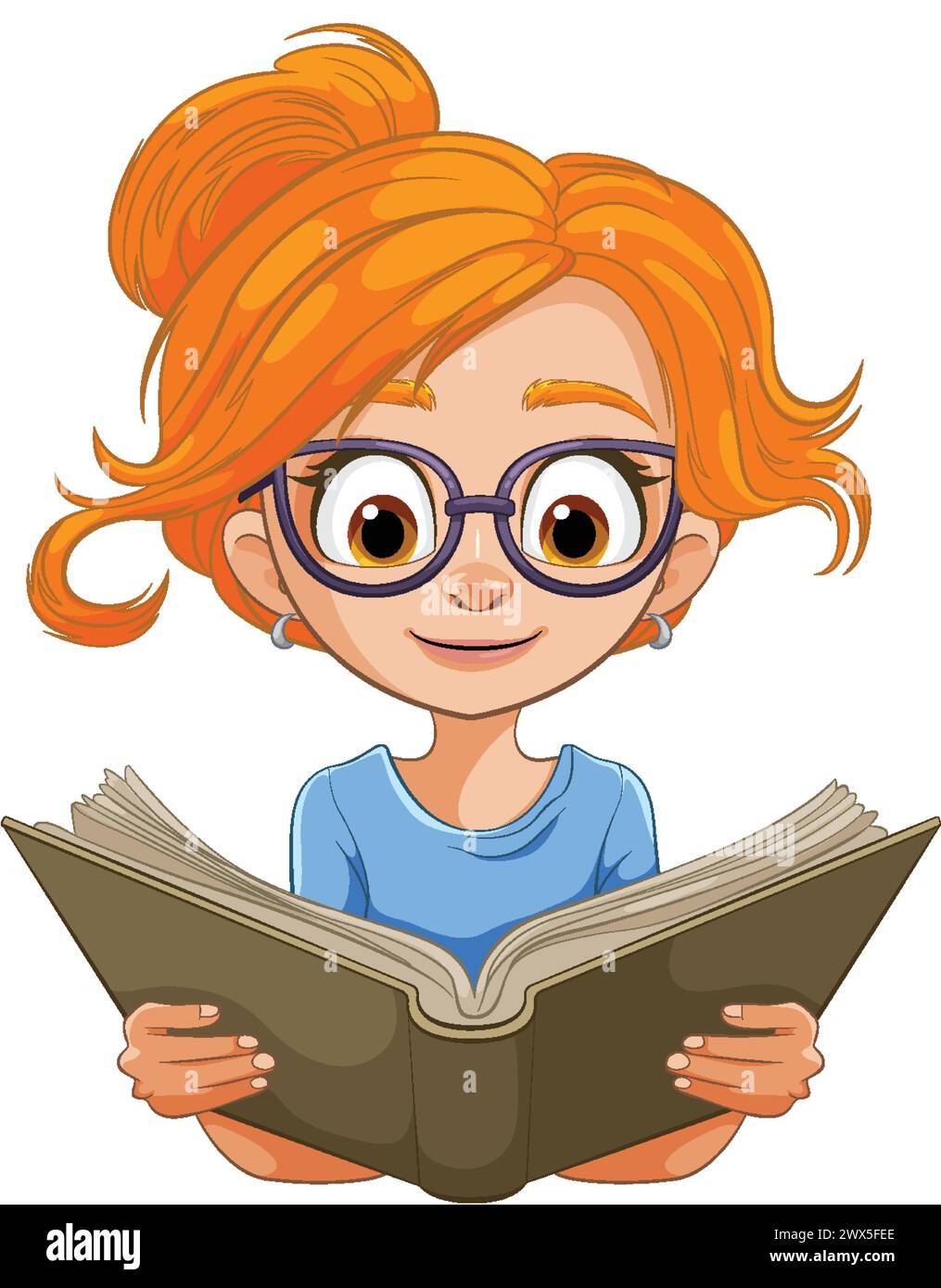 Engrsse Young girl with glasses engrossed in reading Stock Vector Image & Art ...