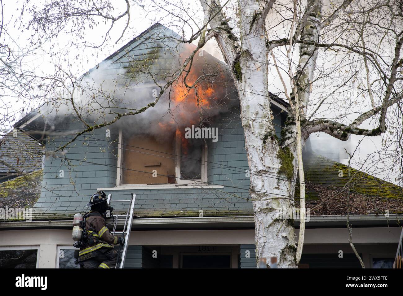 Abandoned House on Fire Stock Photo