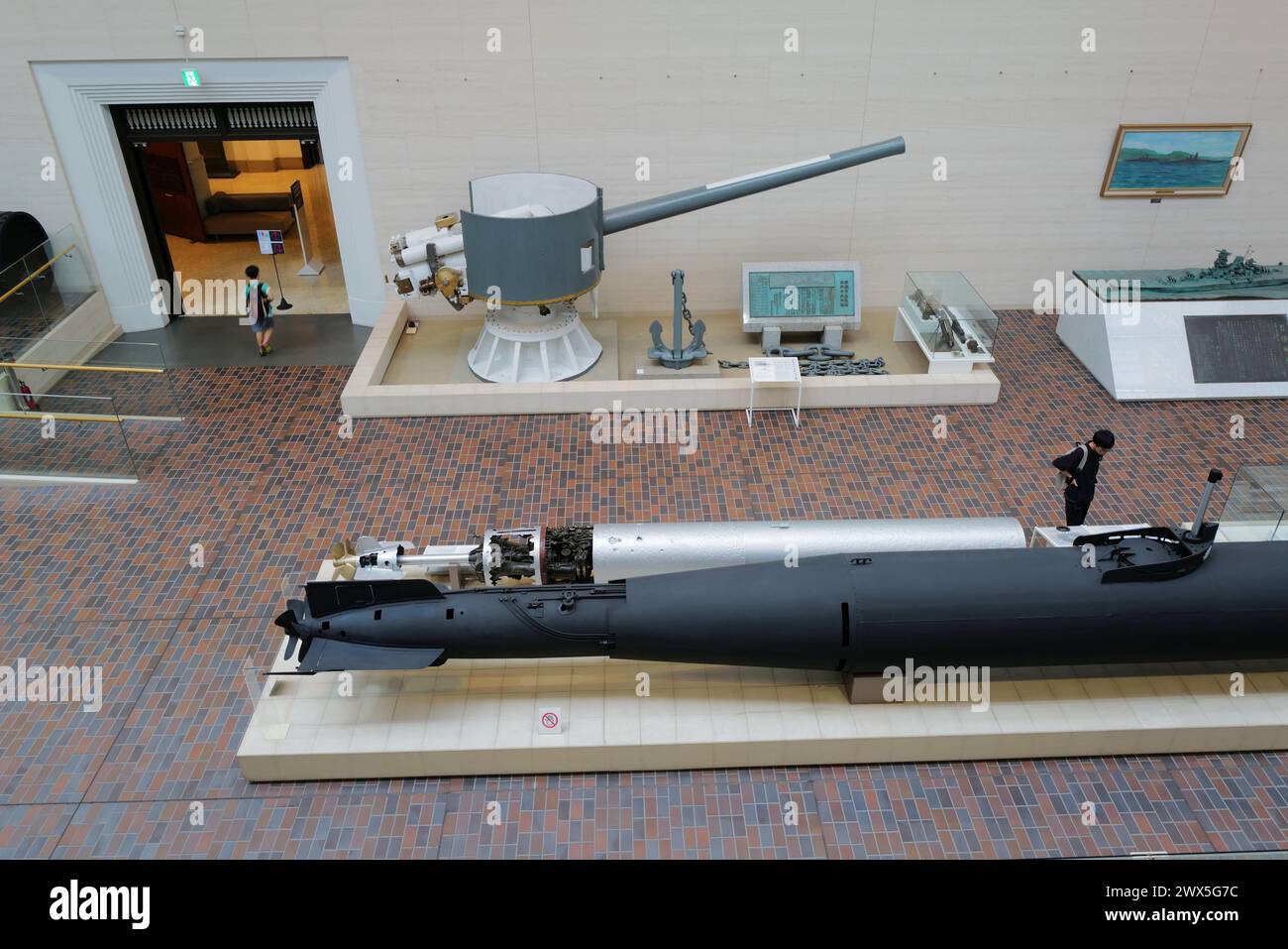 Crewed torpedo and suicide craft Kaiten used by Imperial Japanese Navy display in Yushukan Museum.Yasukuni Shrine.Tokyo.Japan Stock Photo