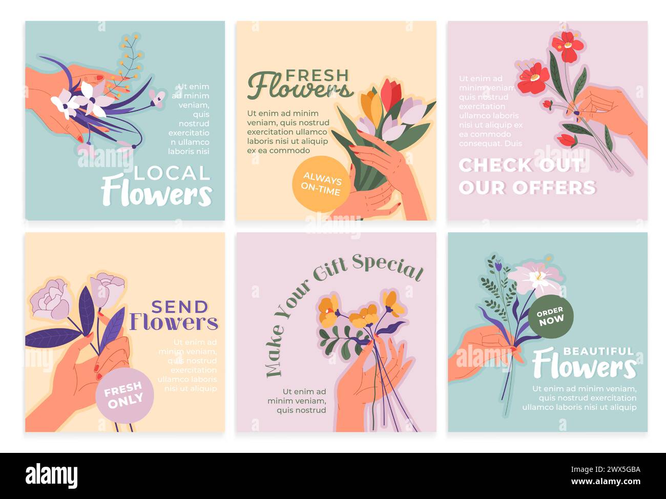 Social media post set for flower store promotion Stock Vector