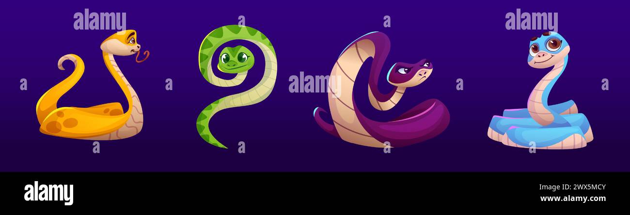 Cute and funny cartoon snake character vector. Happy python, cobra and ...