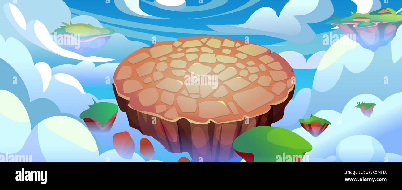 Game arena flying in fluffy clouds. Vector cartoon illustration of ...