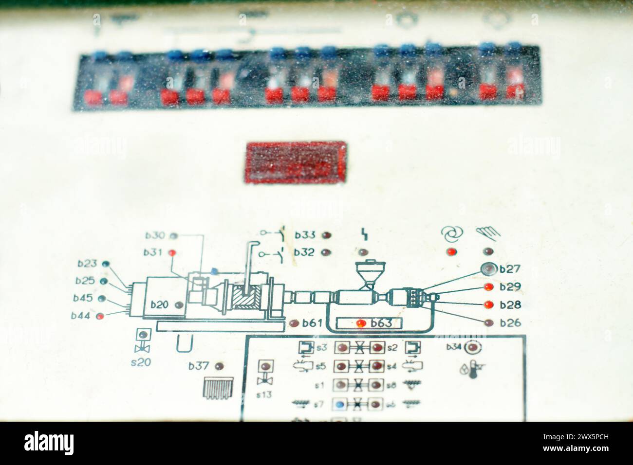 Diagram, factory and machine with closeup, technology and manufacturing ...