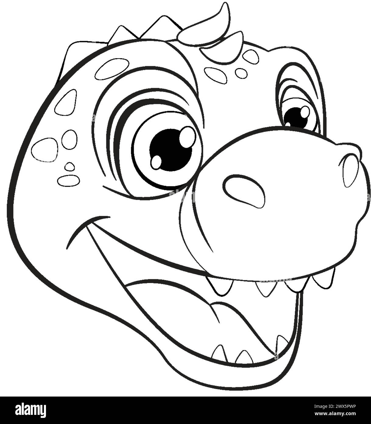 Black and white illustration of a smiling dinosaur Stock Vector Image ...