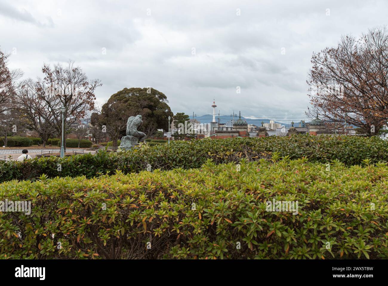 Kyoto, JAPAN - Dec 5 2021 : Scenery of the Kyoto National Museum. Kyoto Tower and cityscape seen in distance Stock Photo