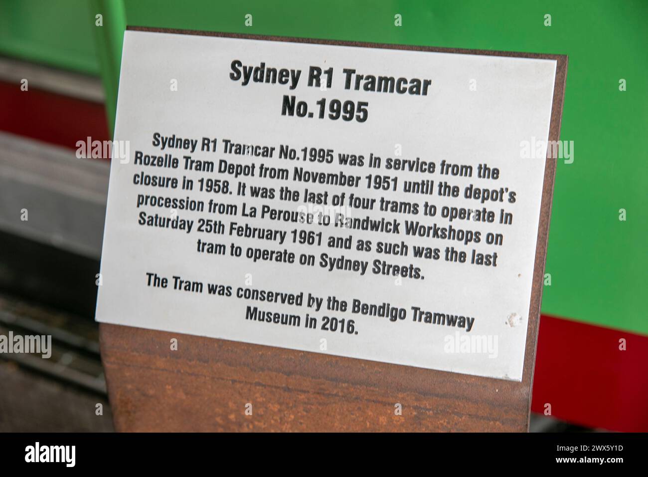 Tramsheds in Forest Lodge Glebe, Sydney R1 tramcar no 1995, the last tram on Sydney streets is restored and displayed inside the tramsheds, Australia Stock Photo