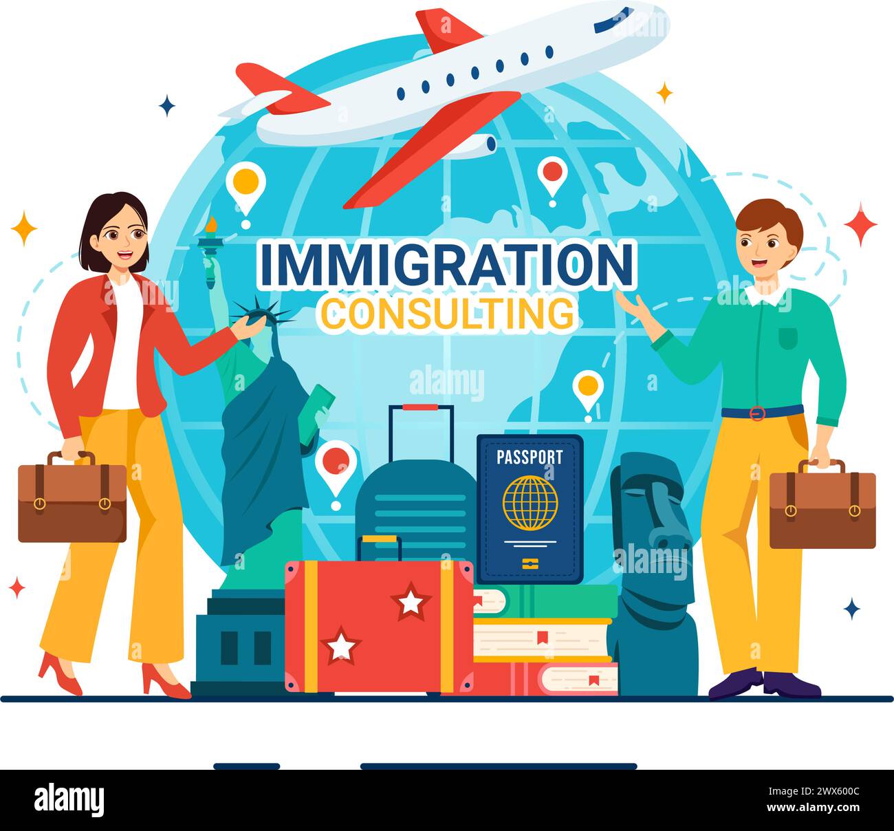 Immigration Consultant Vector Illustration with Counseling Assistance for Provide Advice to People Who Will Make the Move in Flat Background Stock Vector