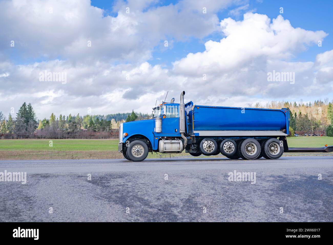 Powerful industrial carrier blue tipper big rig semi truck tractor with ...