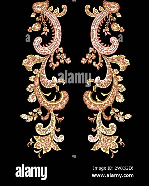 Textile digital ethnic design motif artwork for women cloth front back and dupatta print elements for fabric textile Stock Vector