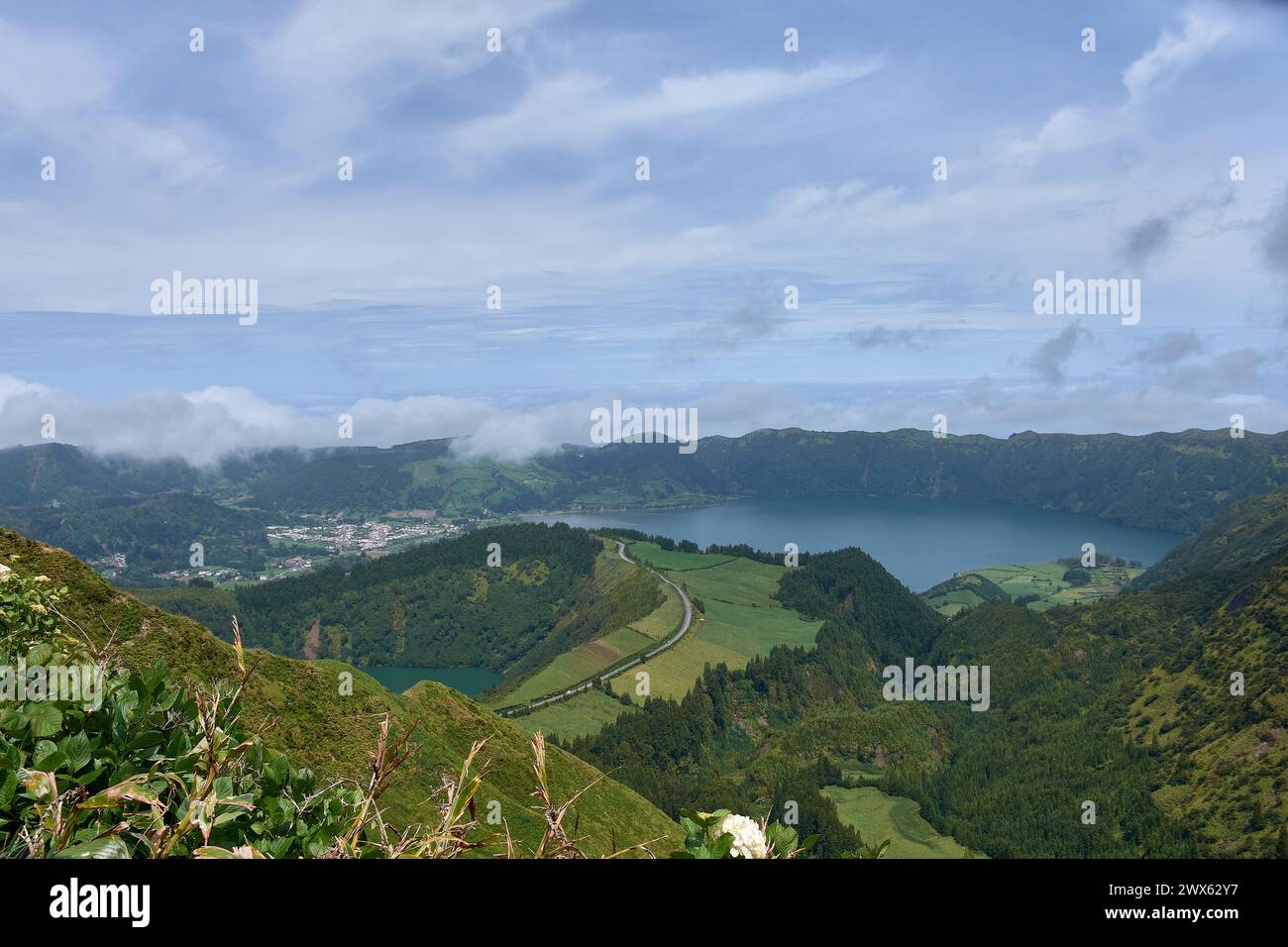 Boca do Inferno viewpoint, lakes in volcanic craters of Sete Cidades on the island of San Miguel, Azores, Portugal Stock Photo