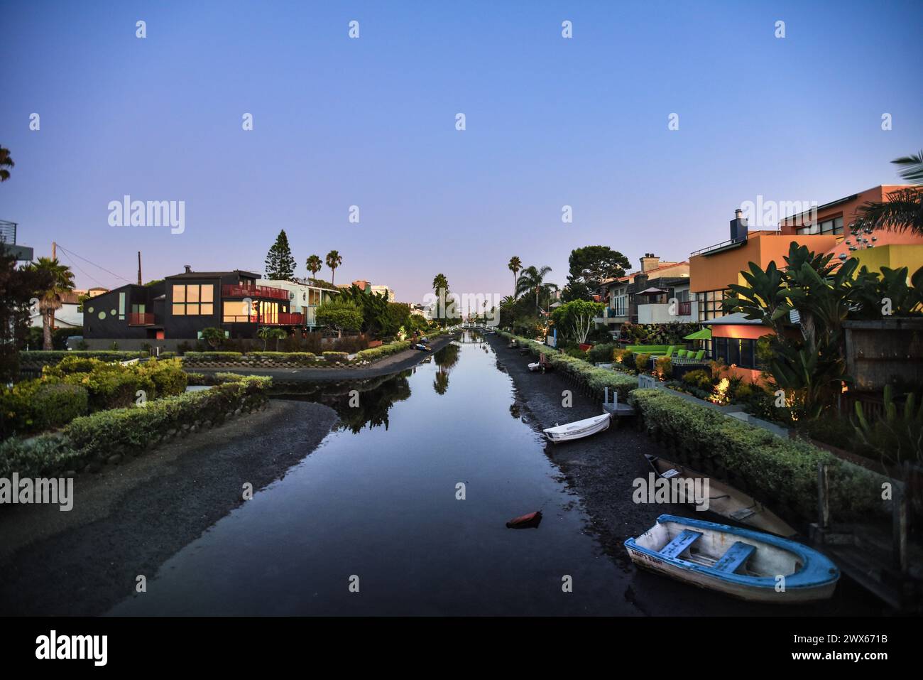 View of the Venice Canal Historic District at Dusk - Los Angeles, California Stock Photo