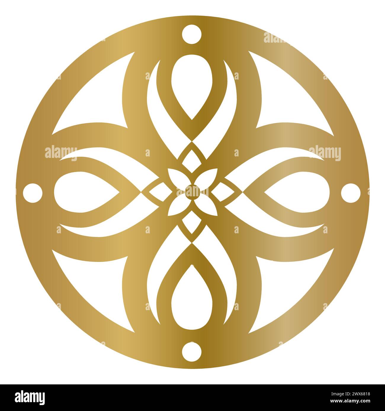 Isolated round golden emblem with petals in the shape of a cross Stock Vector