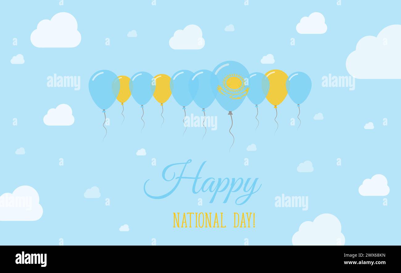 Kazakhstan Independence Day Sparkling Patriotic Poster Row Of Balloons