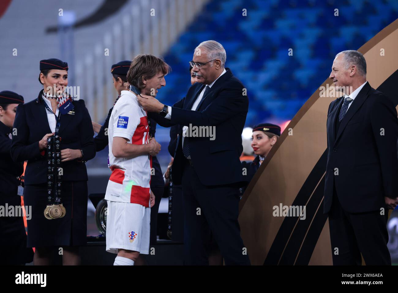 CAIRO, EGYPT - MARCH 26: Luka Modric of Croatia and Gamal Allam, president of Egyptian FA during the FIFA Series 2024 Egypt match between Croatia and Stock Photo