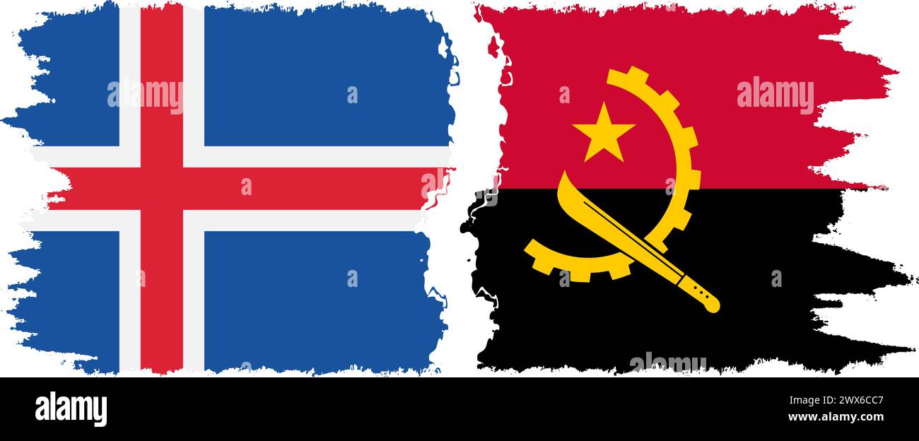 Angola and Iceland grunge flags connection, vector Stock Vector
