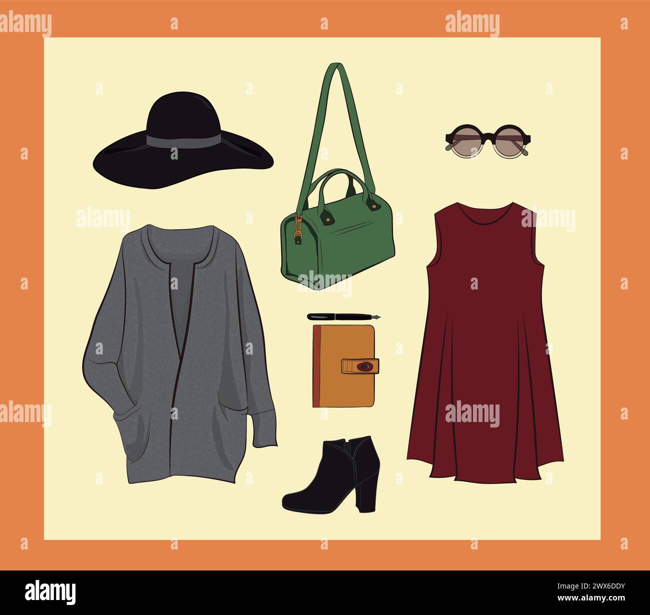 Autumn outfit vector set, casual clothes, street clothes Stock Vector