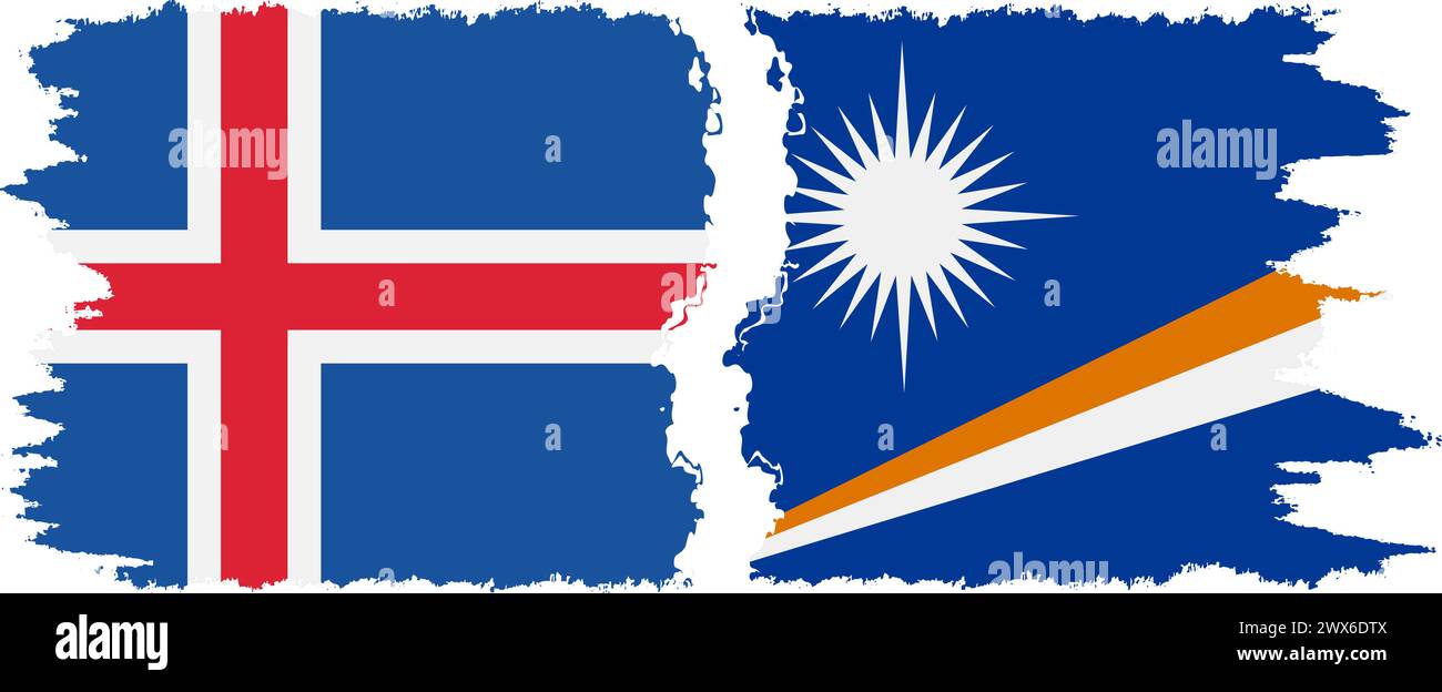 Marshall Islands and Iceland grunge flags connection, vector Stock Vector