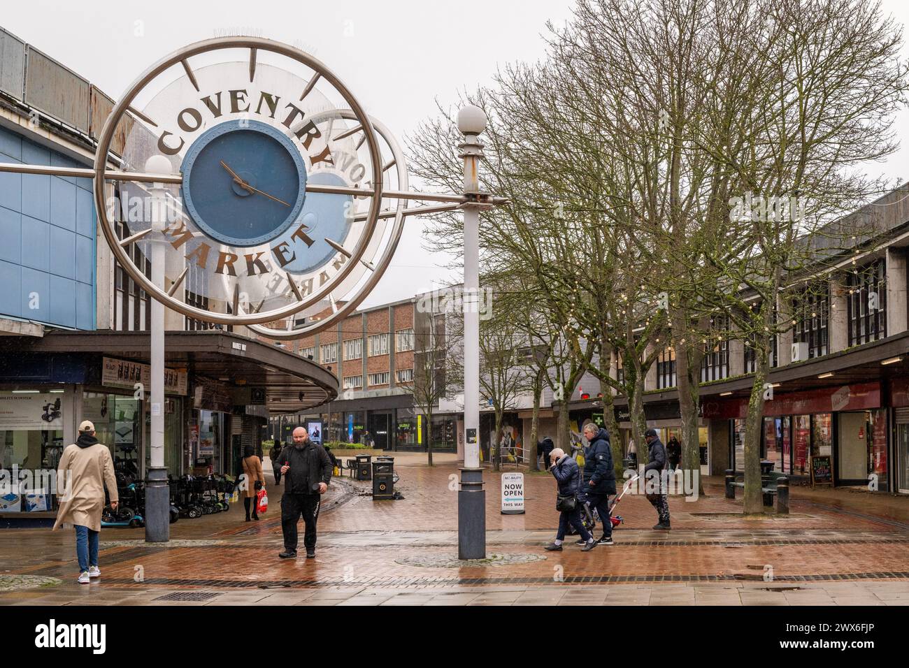 Market Way and Coventry Market entrance, Coventry, West Midlands, UK. Stock Photo