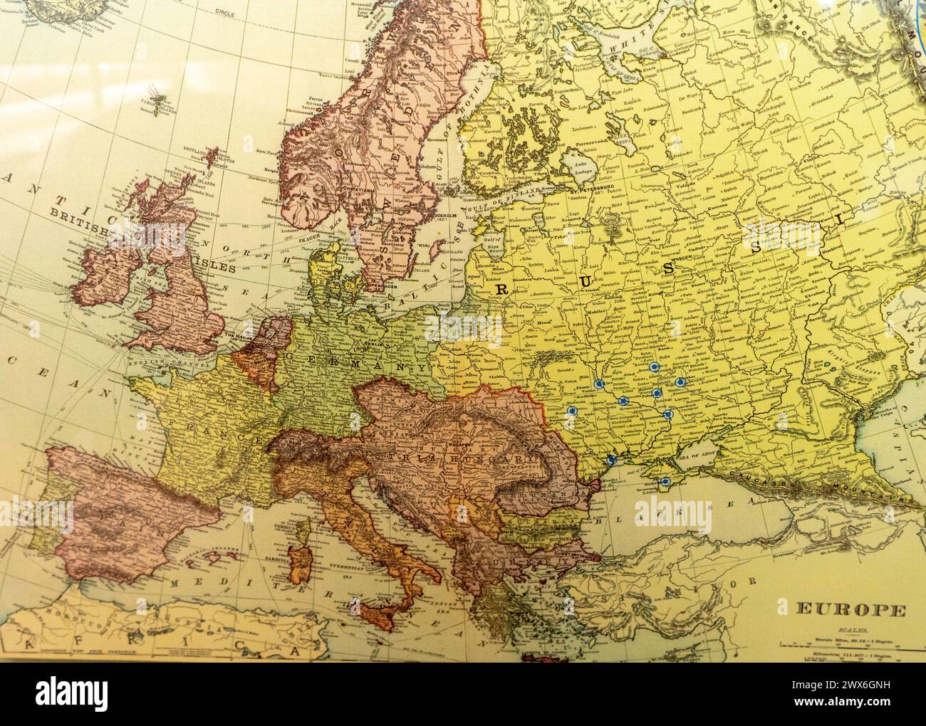Antique world map, Europe - circa 1900 Stock Photo