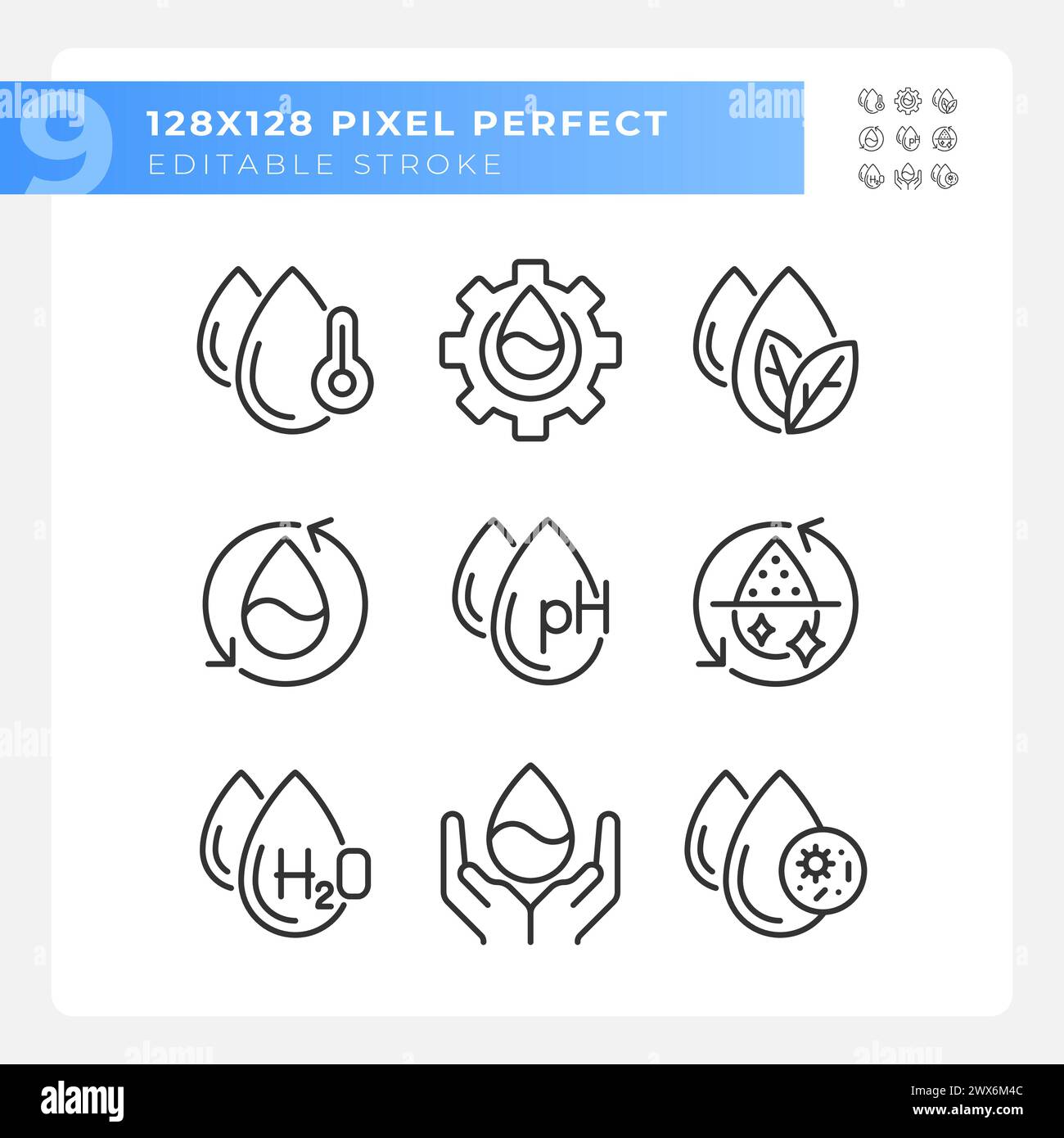 Water drops linear icons set Stock Vector