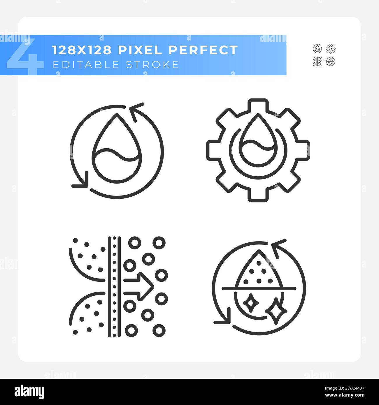 Water treatment linear icons set Stock Vector