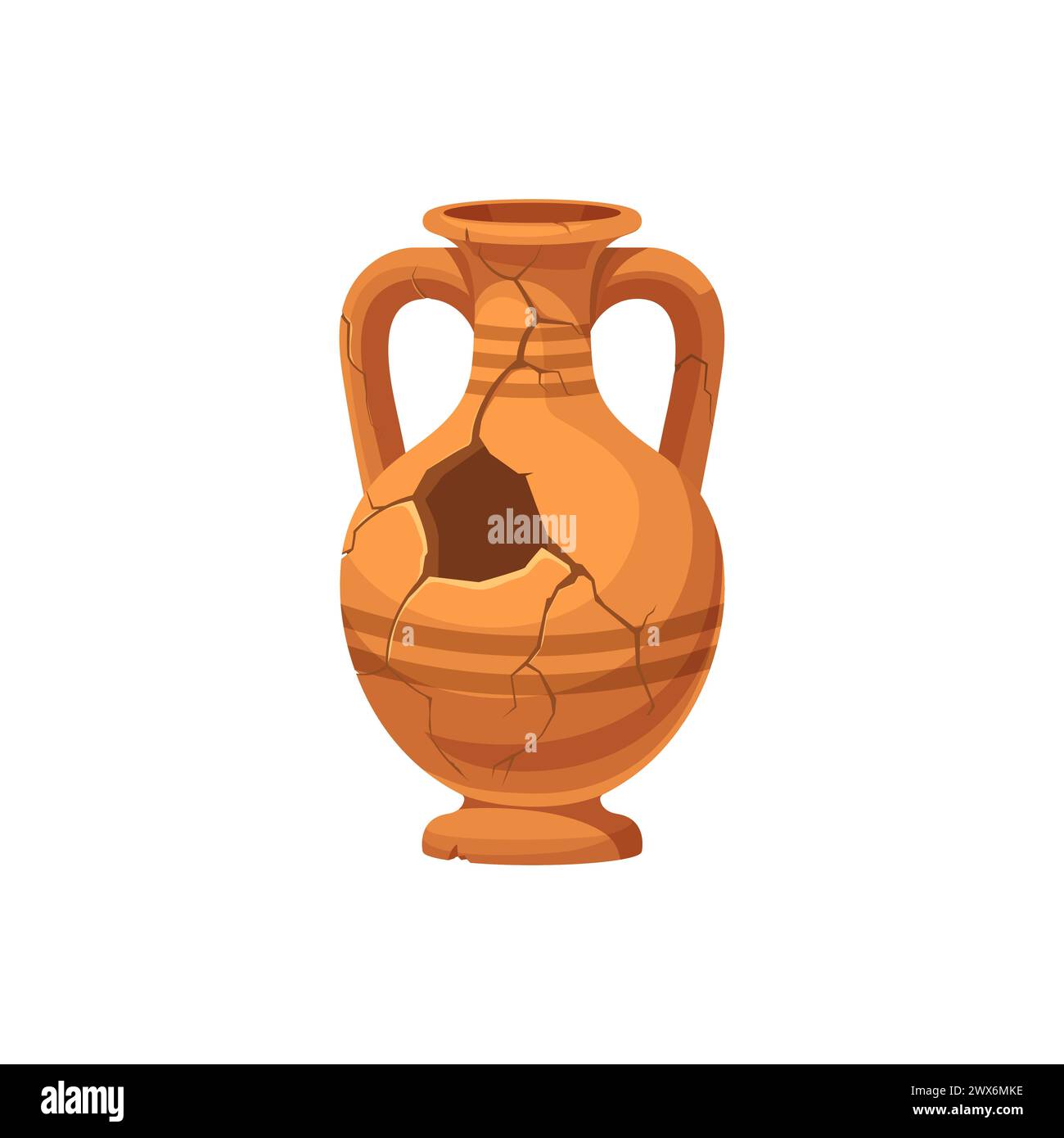 Ancient broken vase and pottery. Old ceramic cracked pot or jug. Isolated cartoon vector antique greece or roman amphora. Historical archeological artefact for museum, earthenware or clay urn or jar Stock Vector